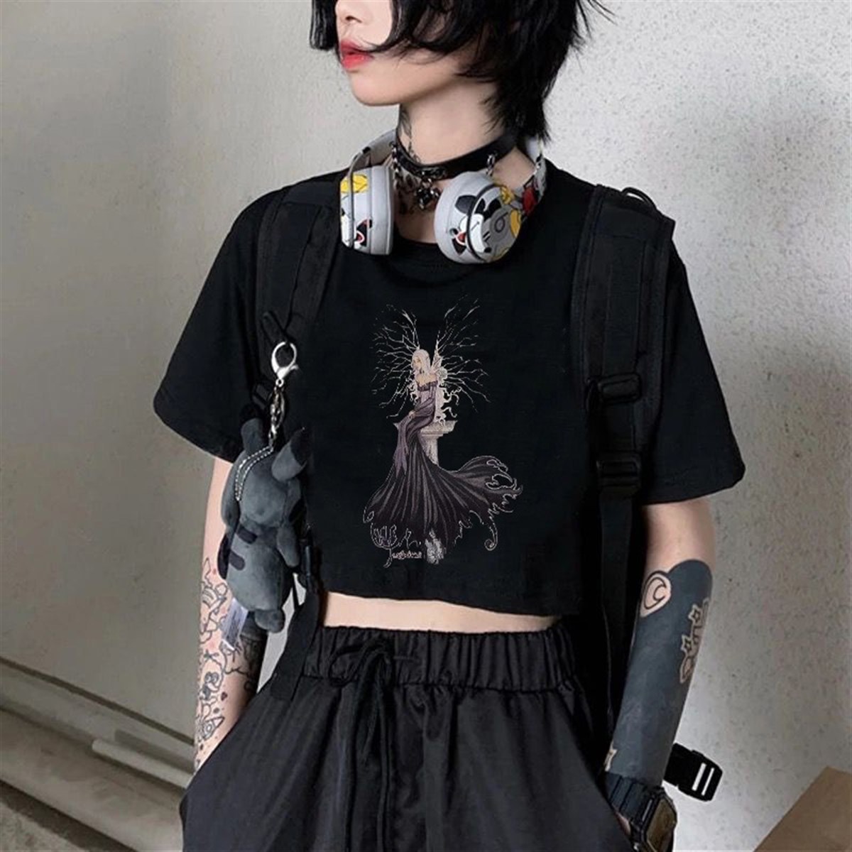 Harajuku Fairy Girl Purple Siyah (Unisex) T-shirt