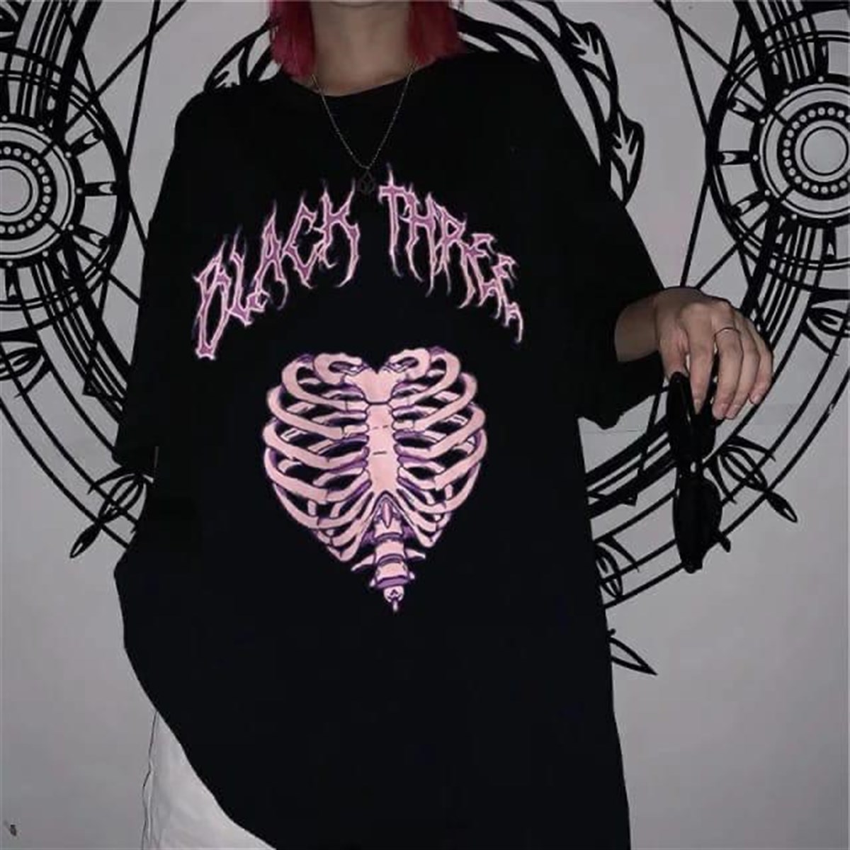 Harajuku Gothic Black Three Cage Oversize Unisex T-shirt