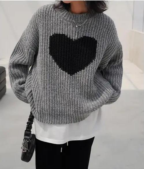 Harajuku Vintage Heart Oversize Unisex Siyah Kazak
