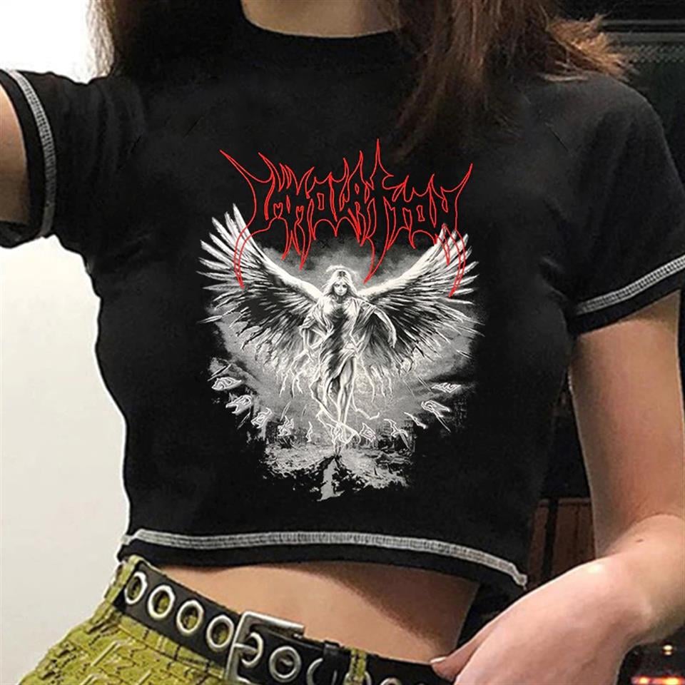 Harajuku Winged Baskılı Ters Dikiş Siyah Crop