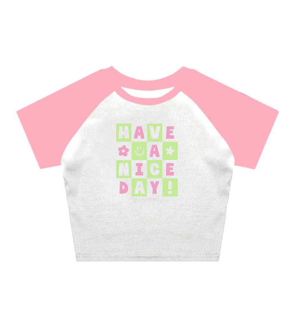 Have a Nice Day Baskılı Reglan Kol Beyaz Crop