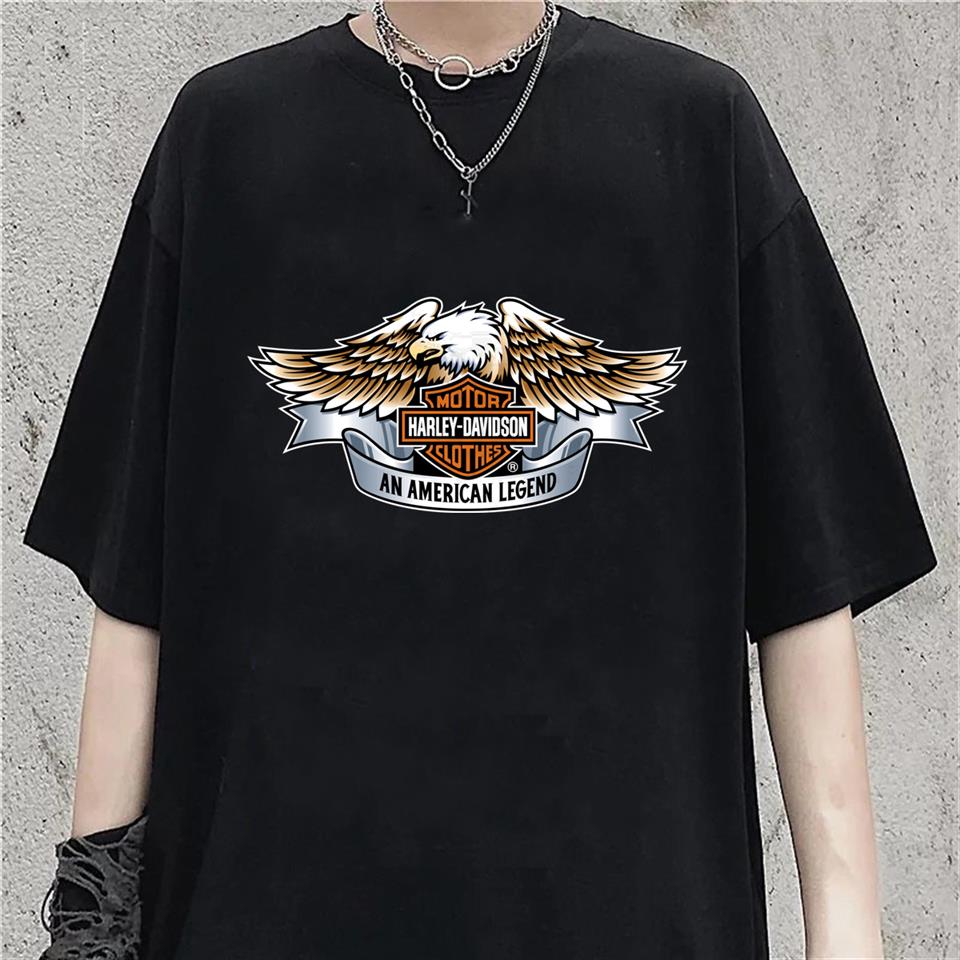HD Motorcycle Baskılı Siyah Unisex Oversize T-shirt