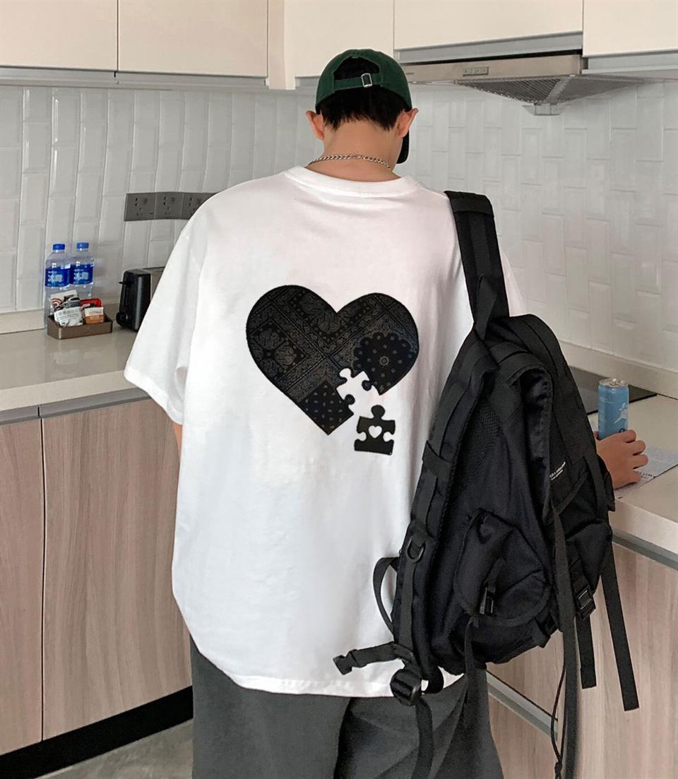 Heart Jigsaw Sırt Baskılı Beyaz Unisex Oversize T-shirt