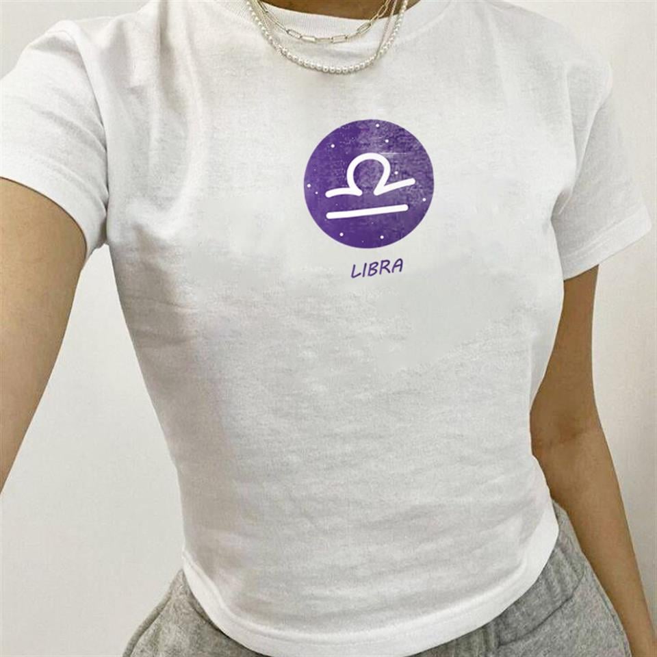 Horoscope Series Libra Baskılı Beyaz Crop