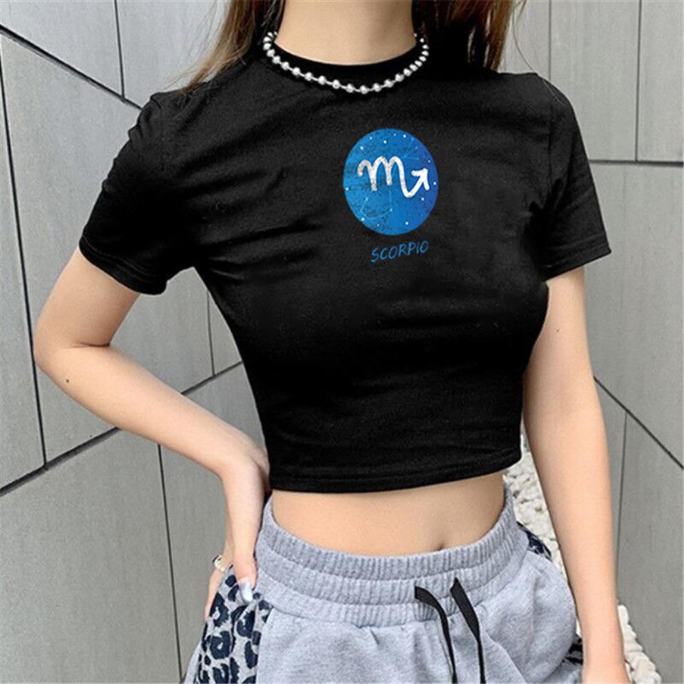 Horoscope Series Scorpio Baskılı Siyah Crop
