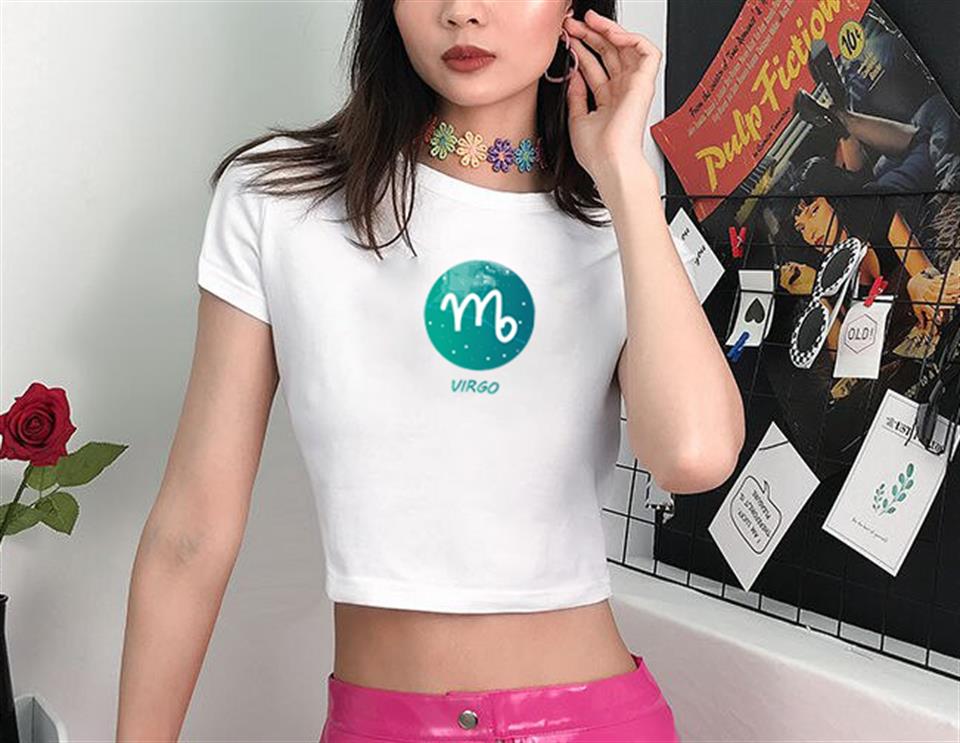 Horoscope Series Virgo Baskılı Beyaz Crop