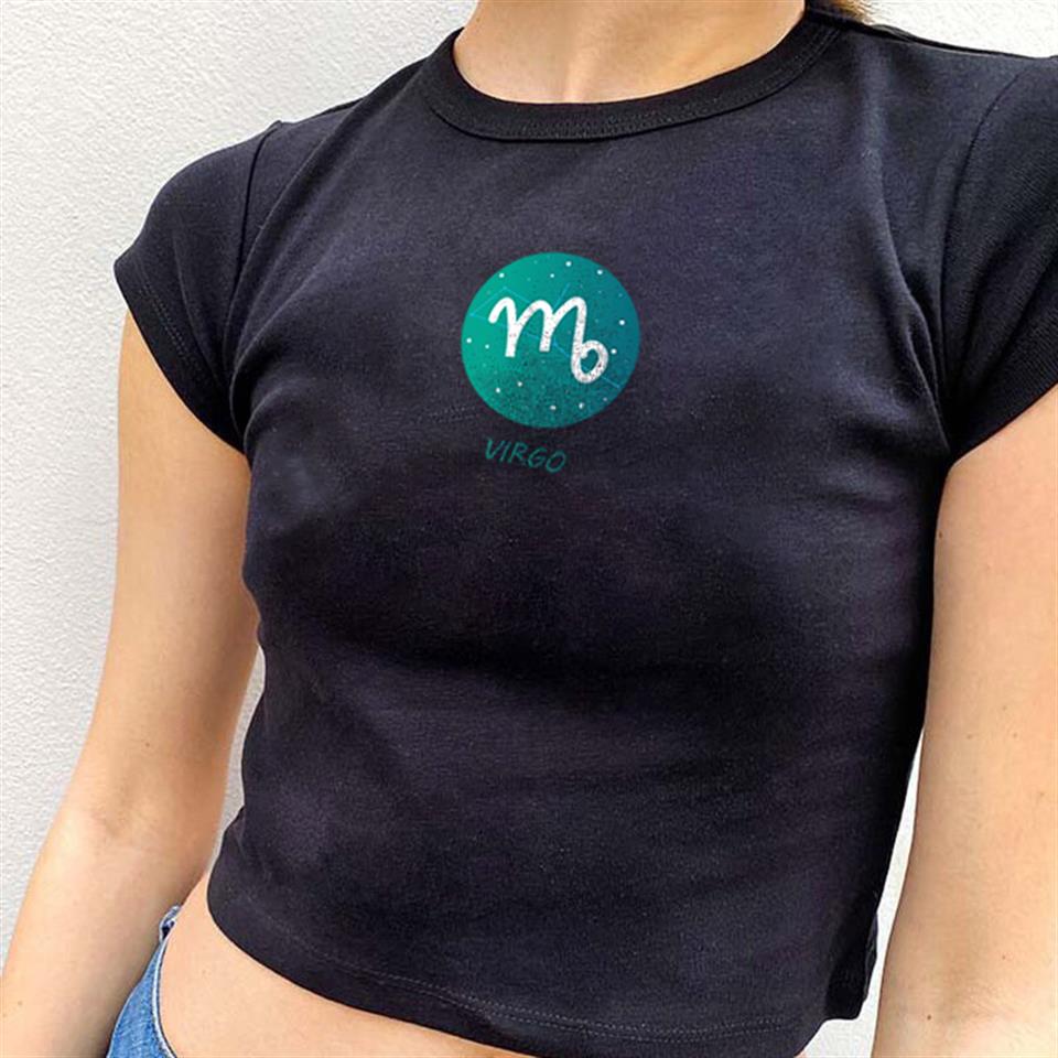 Horoscope Series Virgo Baskılı Siyah Crop