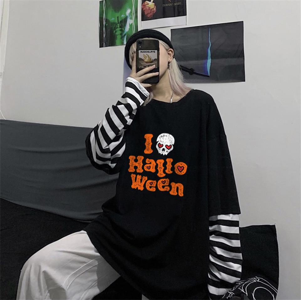 I Love Halloween Baskılı Fake Sleeves Unisex Siyah T-shirt