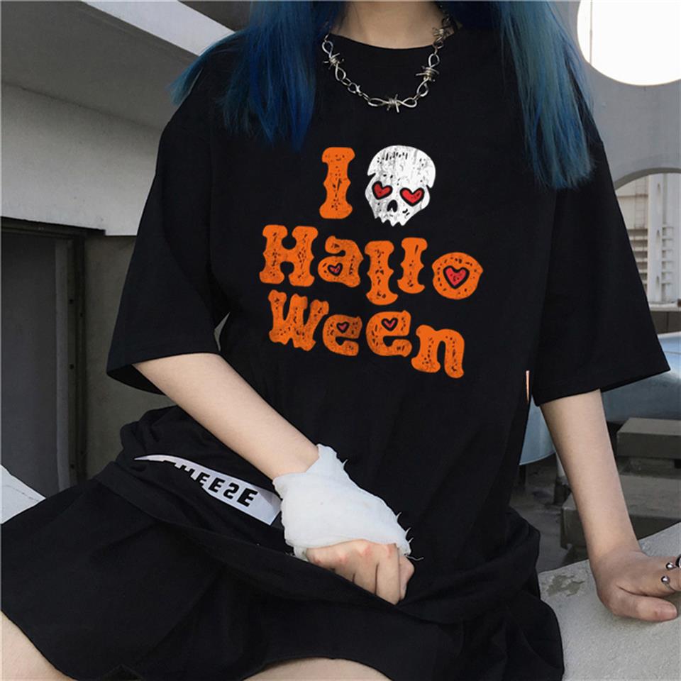 I Love Halloween Baskılı Siyah Unisex Oversize T-shirt
