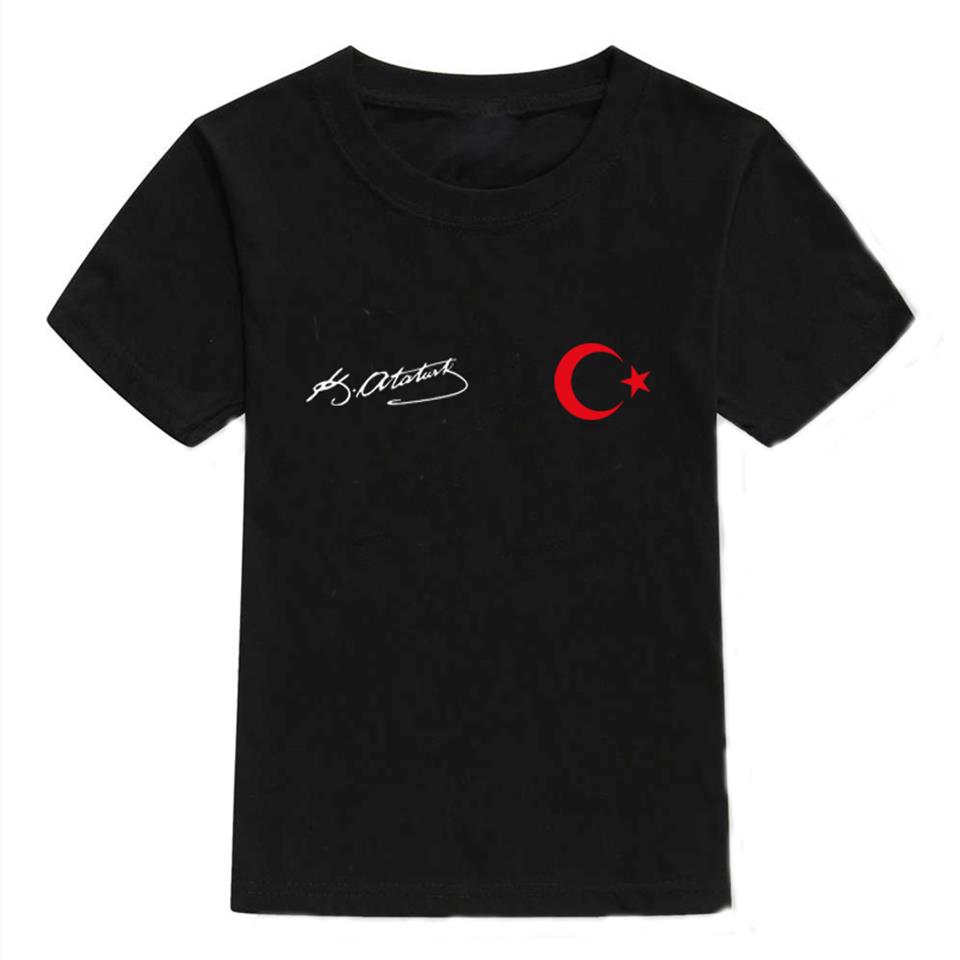 İmza Bayrak Baskılı Siyah Çocuk T-shirt