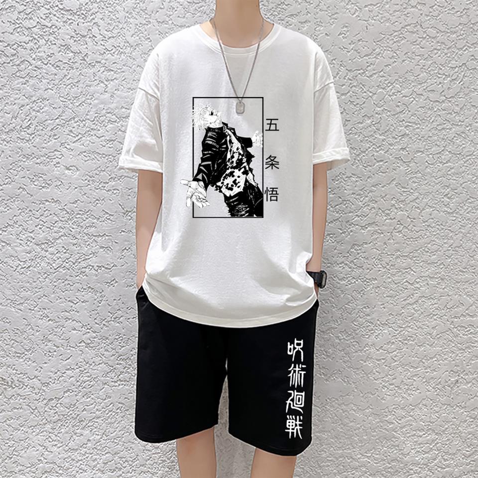 Jujutsu Kaisen Baskılı Unisex Oversize Beyaz T-shirt & Şort İkili Takım