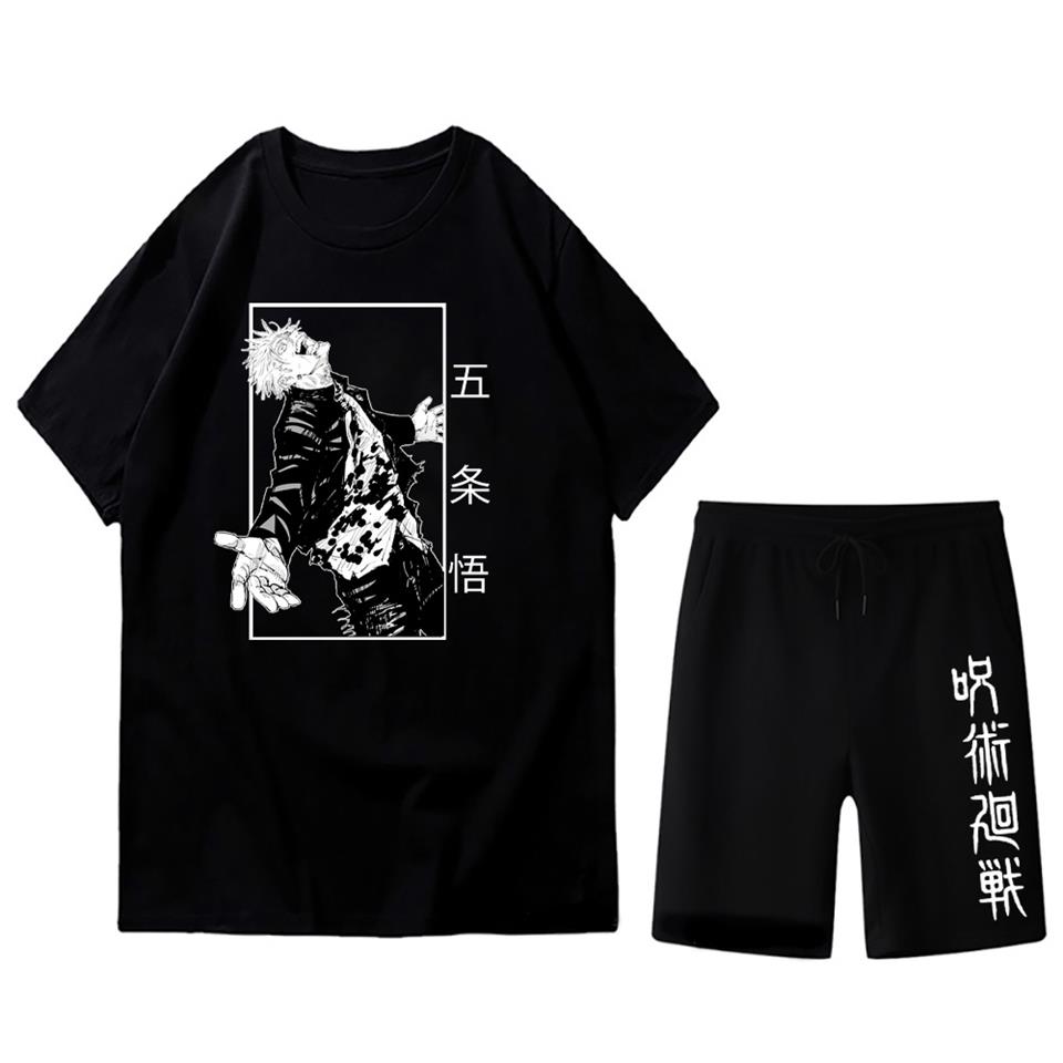 Jujutsu Kaisen Baskılı Unisex Oversize Siyah t-shirt & Şort İkili Takım