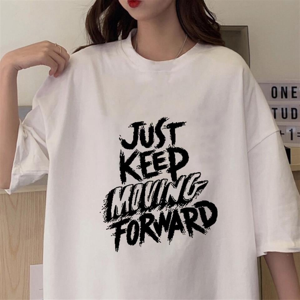 'Just Keep' Baskılı Beyaz Unisex Oversize T-shirt