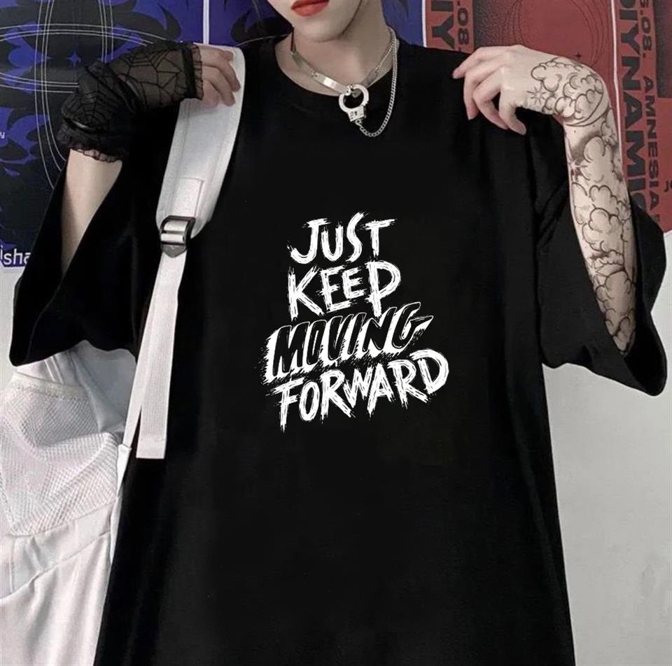 'Just Keep' Siyah Unisex Oversize T-shirt