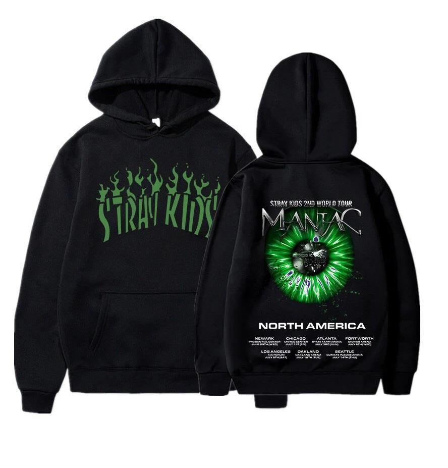 K-Pop Stray Kids Maniac Siyah Kapşonlu Hoodie Sweatshirt 