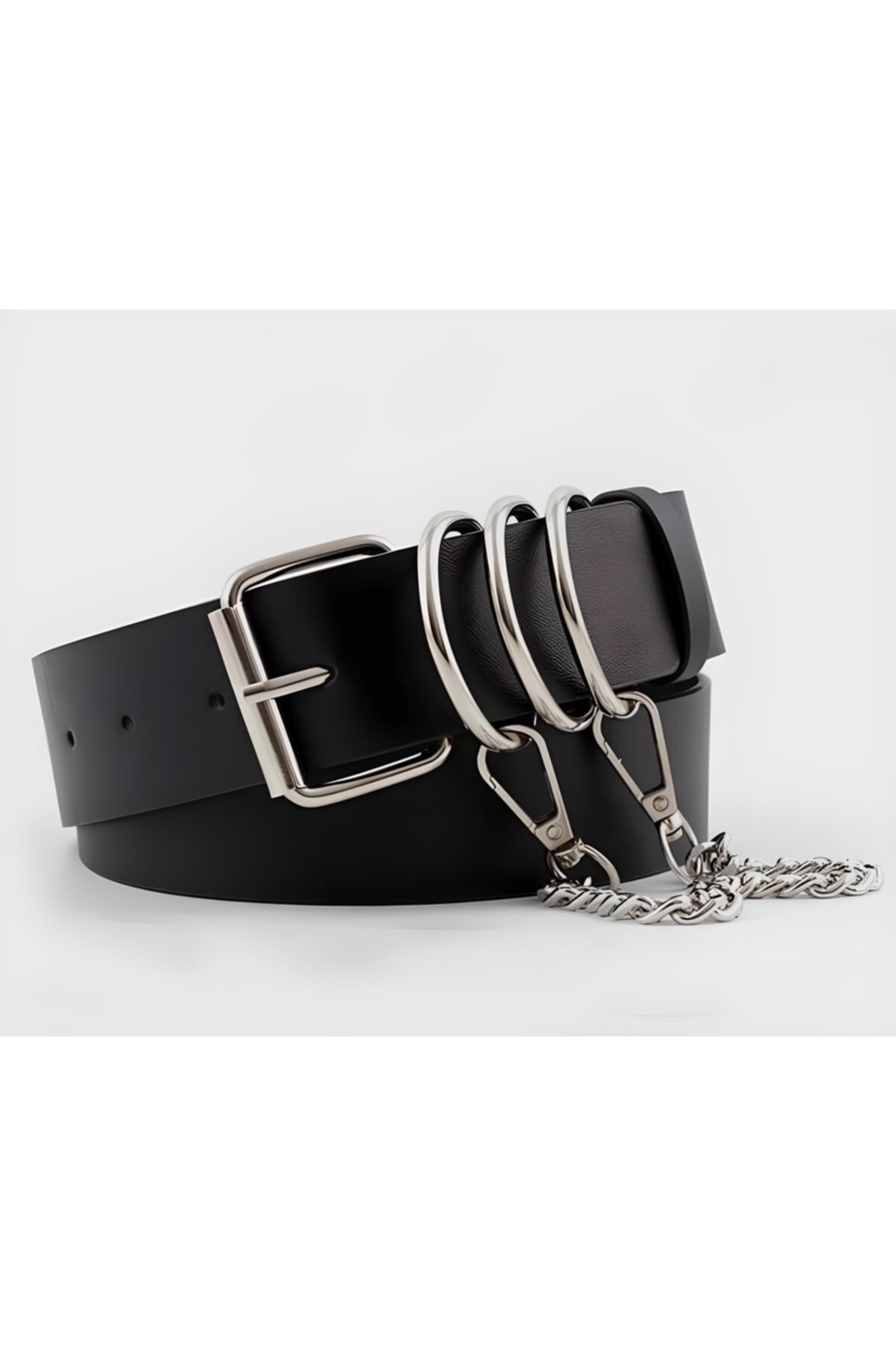 Kare Tokalı Çift Zincirli Unisex Deri Kemer