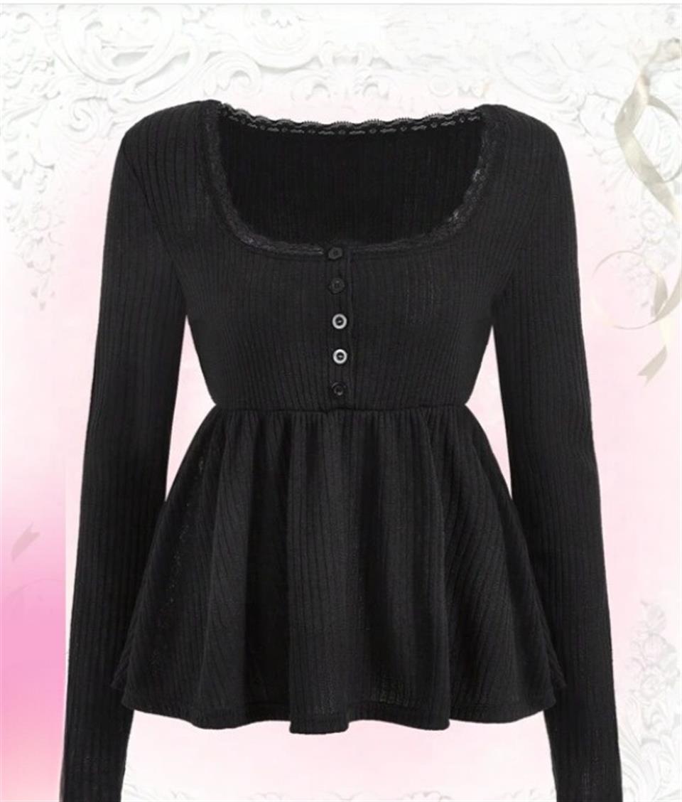 Kawaii Contrast Lace Siyah Uzun Kol