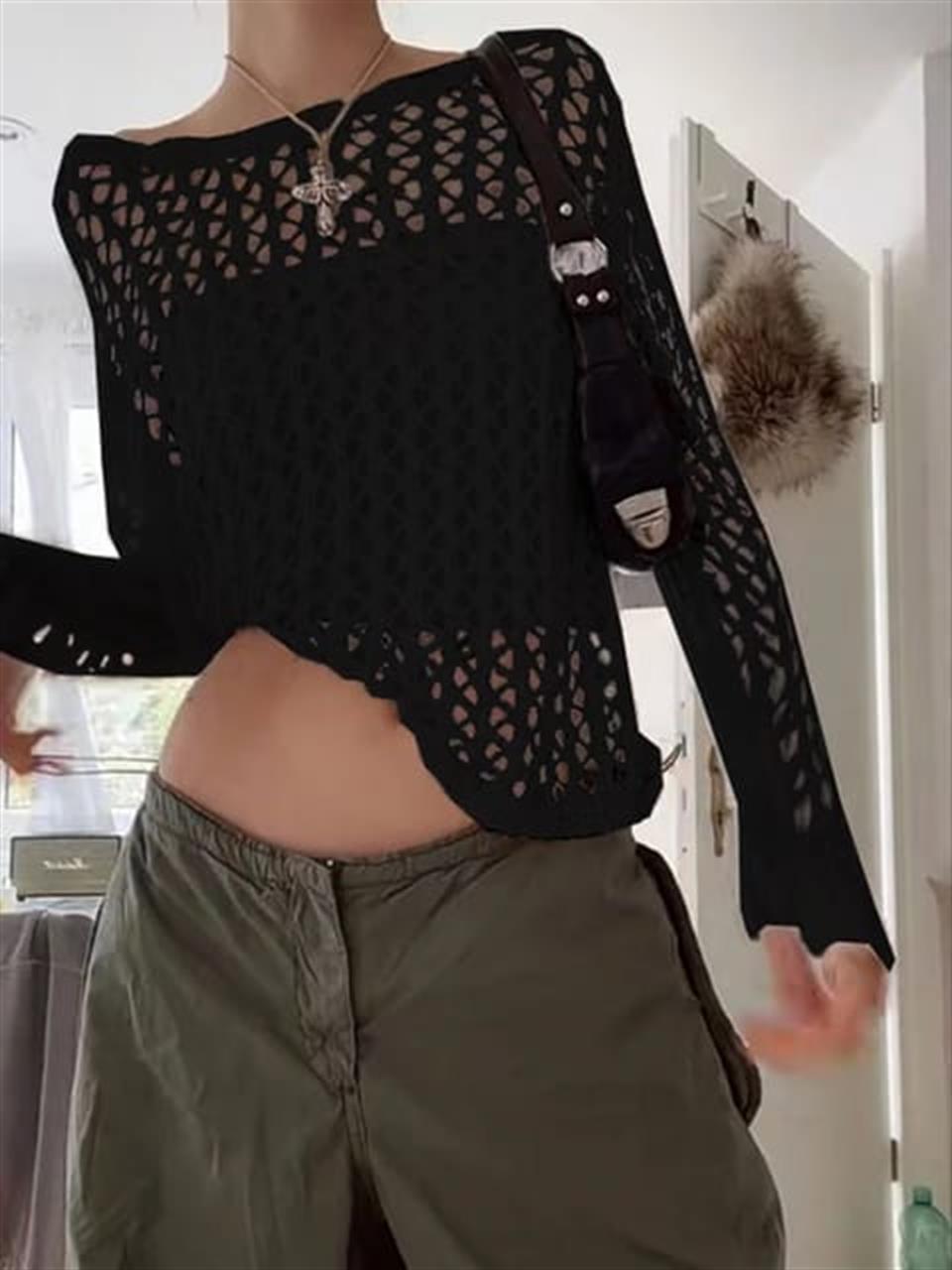 Kemer Boy Oversize Siyah Triko Örgü Kazak