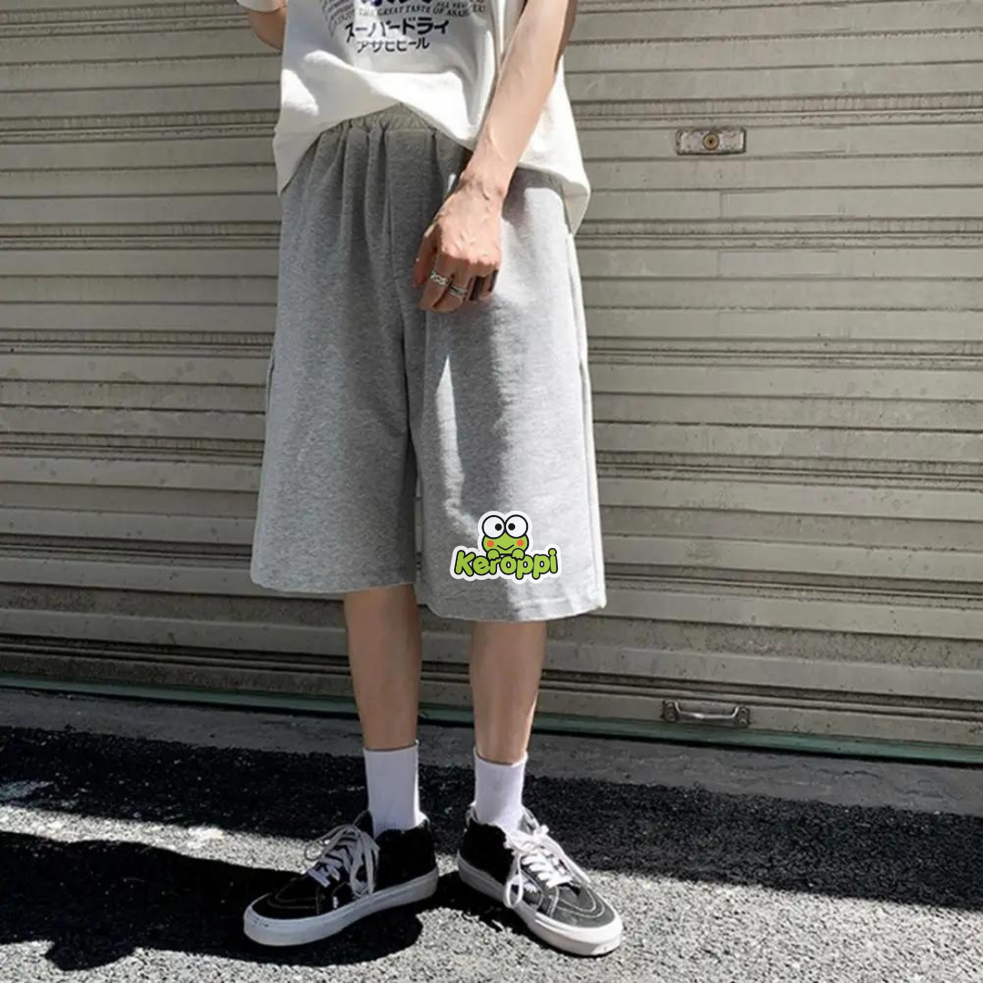 Keroppi Frog Baskılı Gri Unisex Penye Şort