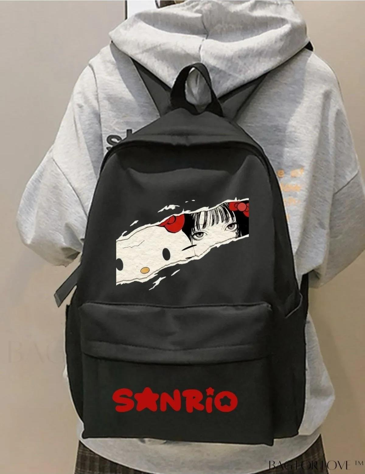 Kırmızı Anime x Hello Kitty Sanrio Eyes Baskılı Okul, Dershane, Kurs Sırt Çantası