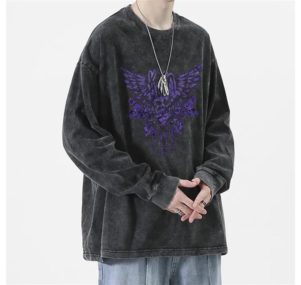 Korn Winged Symbol Baskılı Yıkamalı Vintage Unisex Oversize Bisiklet Yaka Sweatshirt