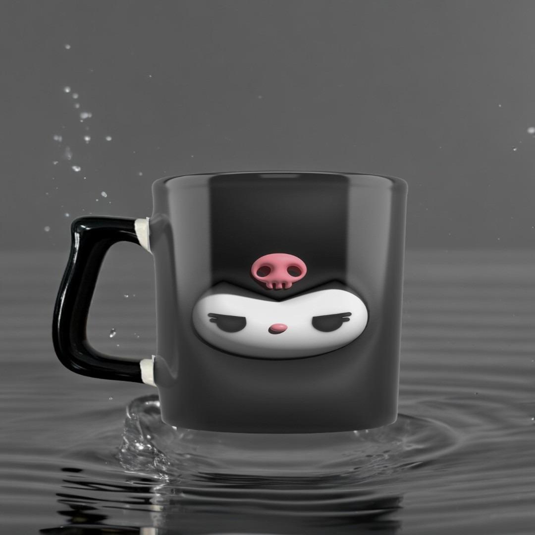 Kuromi Black Detail Beyaz Siyah Kulp Kupa
