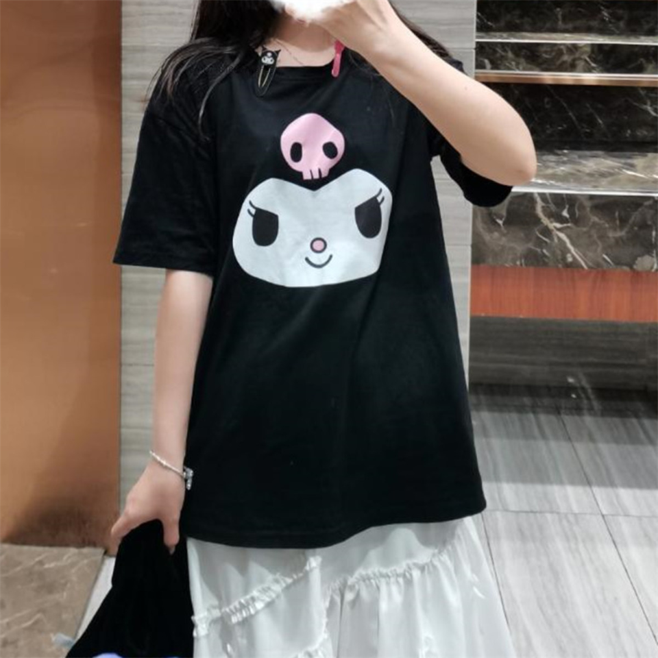 Kuromi Face Baskılı Siyah Unisex Oversize T-shirt | T-SHİRT