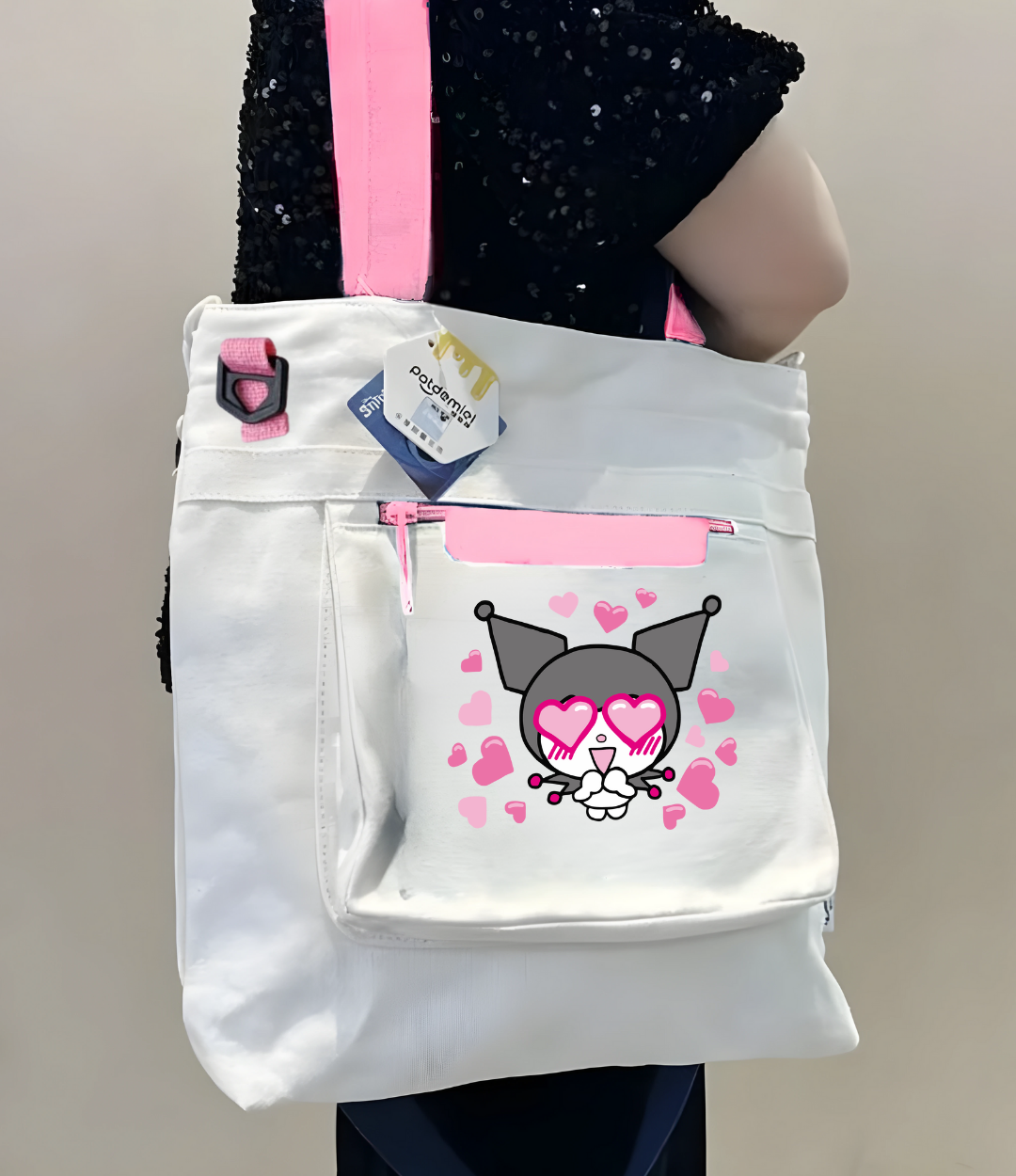 Kuromi Heart Detail Pembe Kanvas Postacı Çantası