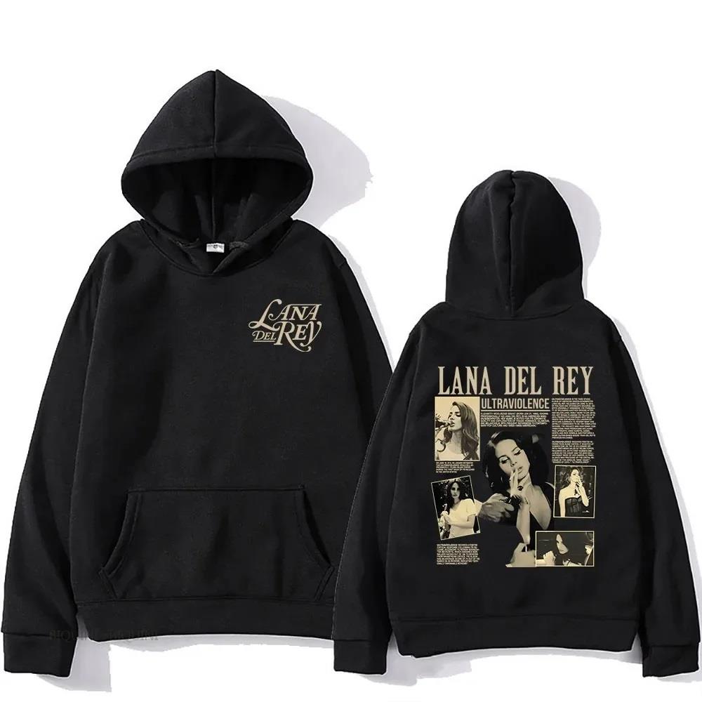 Lana Del Rey Baskılı Siyah Kapşonlu Sweatshirt 