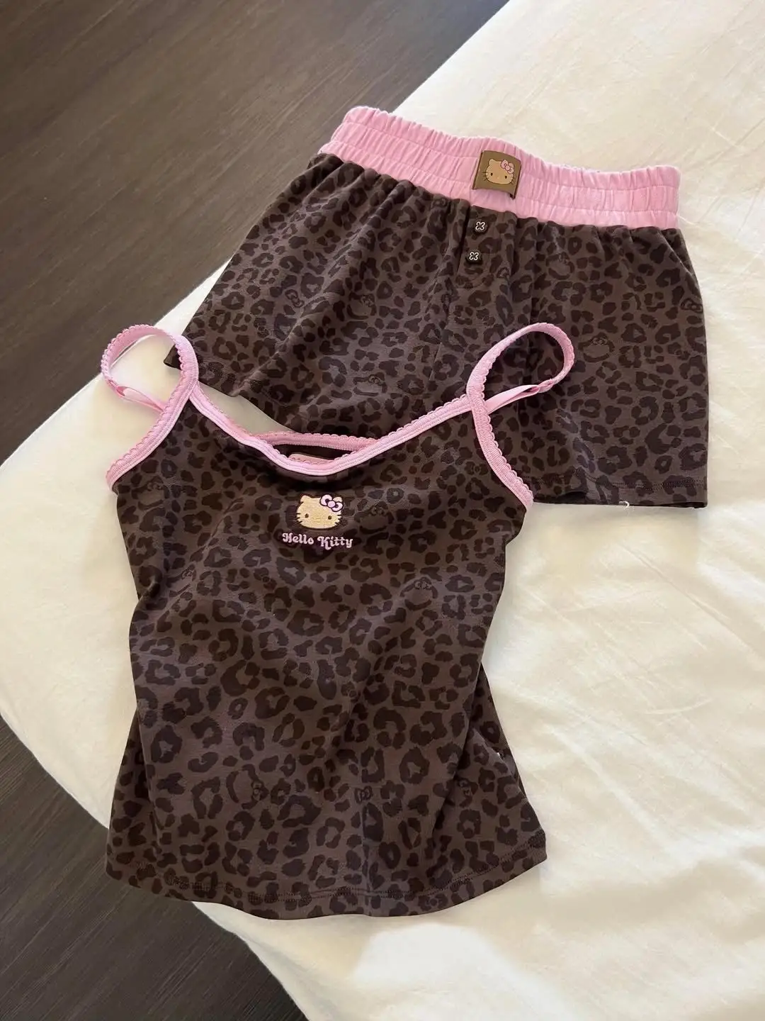 Leopar Kiss Kahverengi Kitty Alt Üst Takım