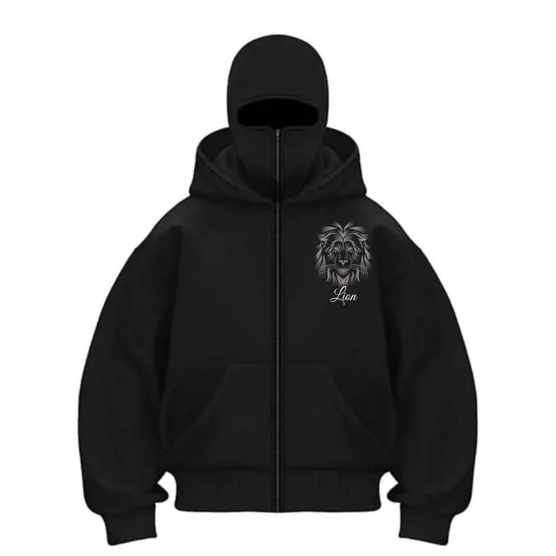 Lion 3 İplik ( Kalın )  Şardonlu ( İçi Pamuklu )  Unisex Kar Maskeli Kapüşonlu Oversize Hırka