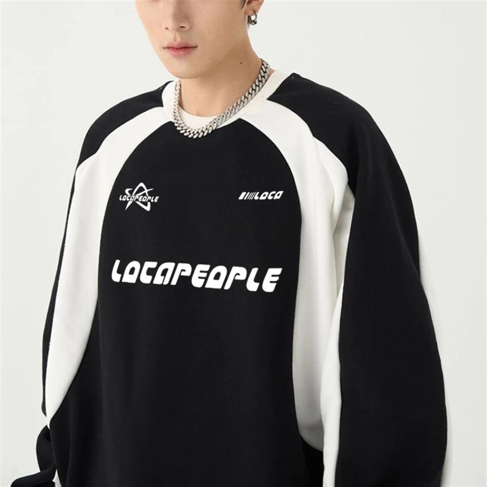 Locapeople Baskılı Line Detail Unisex Oversize Bisiklet Yaka Siyah Sweatshirt
