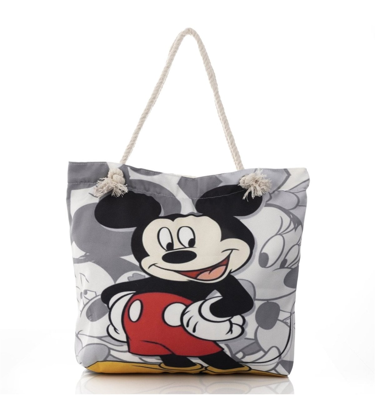 M. Mouse Desenli Fermuarlı İç Astarlı Cepli Plaj Çantası