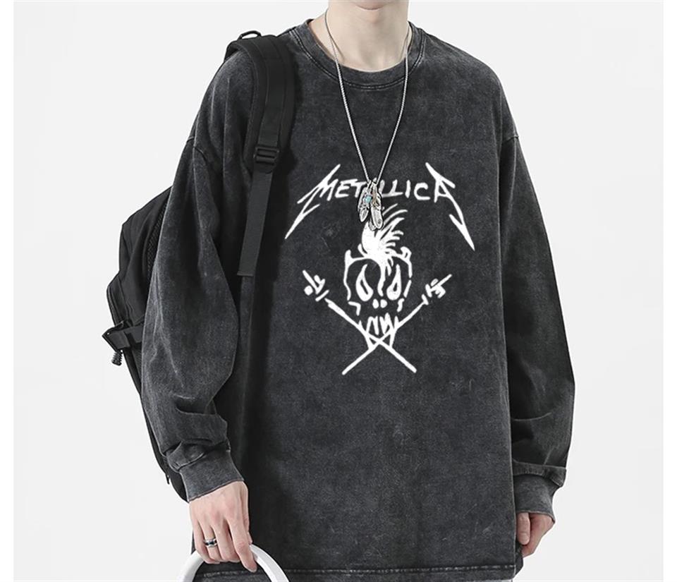 Metalliaca Skull Baskılı Yıkamalı Vintage Unisex Oversize Bisiklet Yaka Sweatshirt