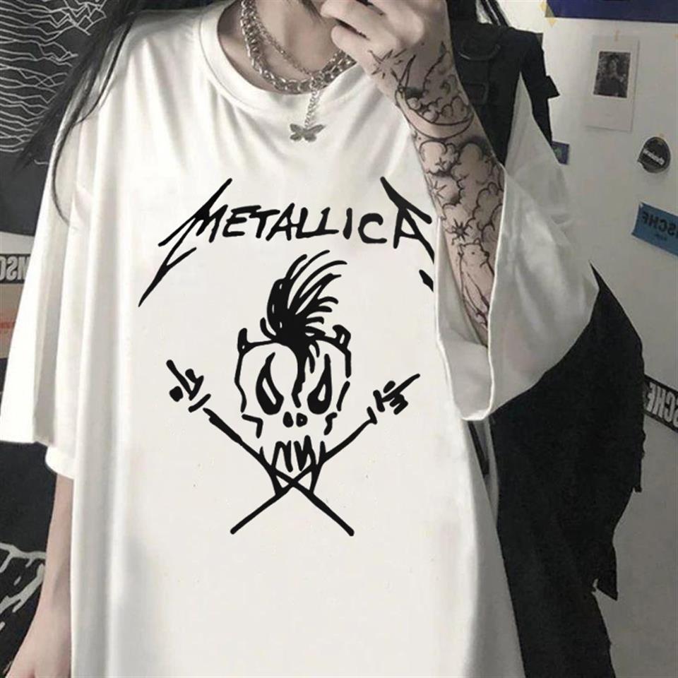 Metallica Skull Baskılı Beyaz Unisex Oversize T-shirt
