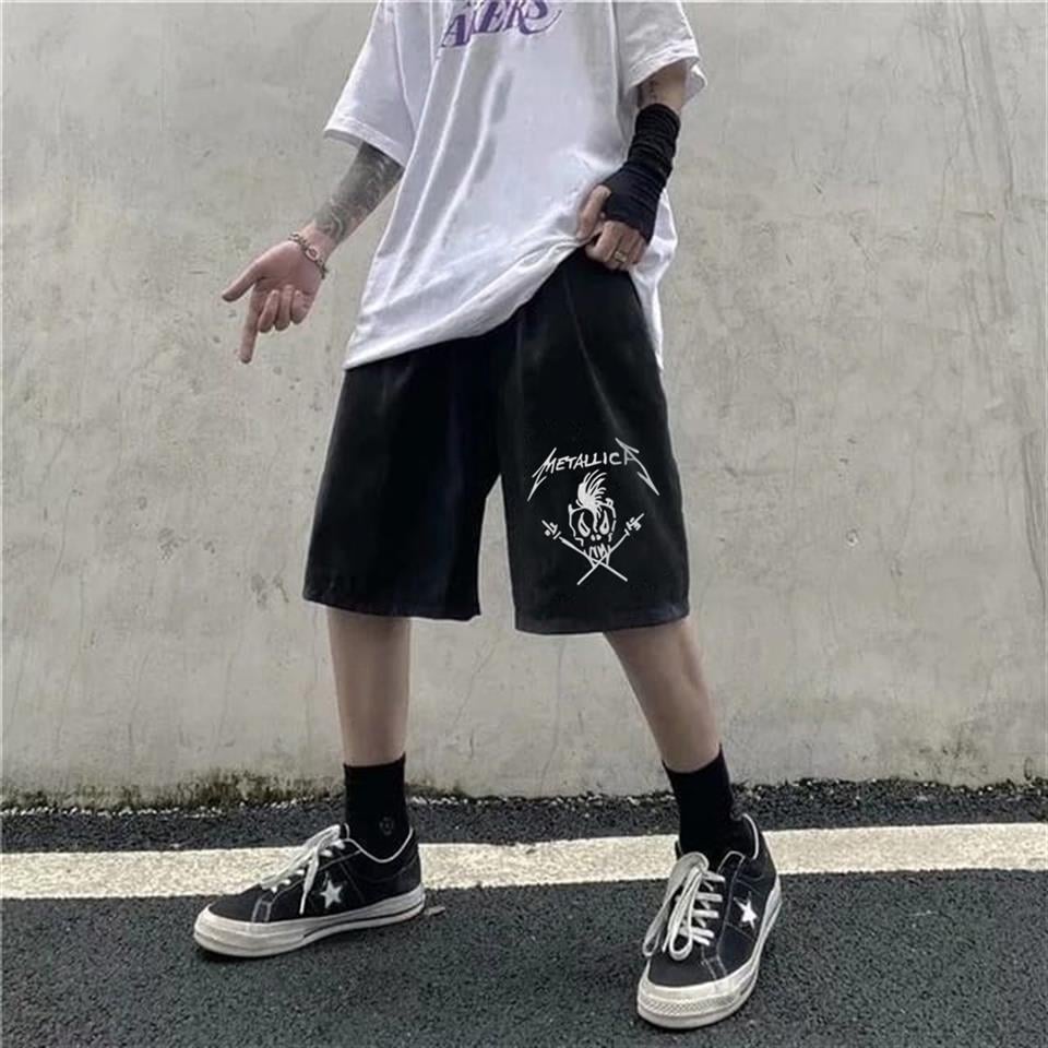 Metallica Skull Baskılı Siyah Unisex Penye Şort