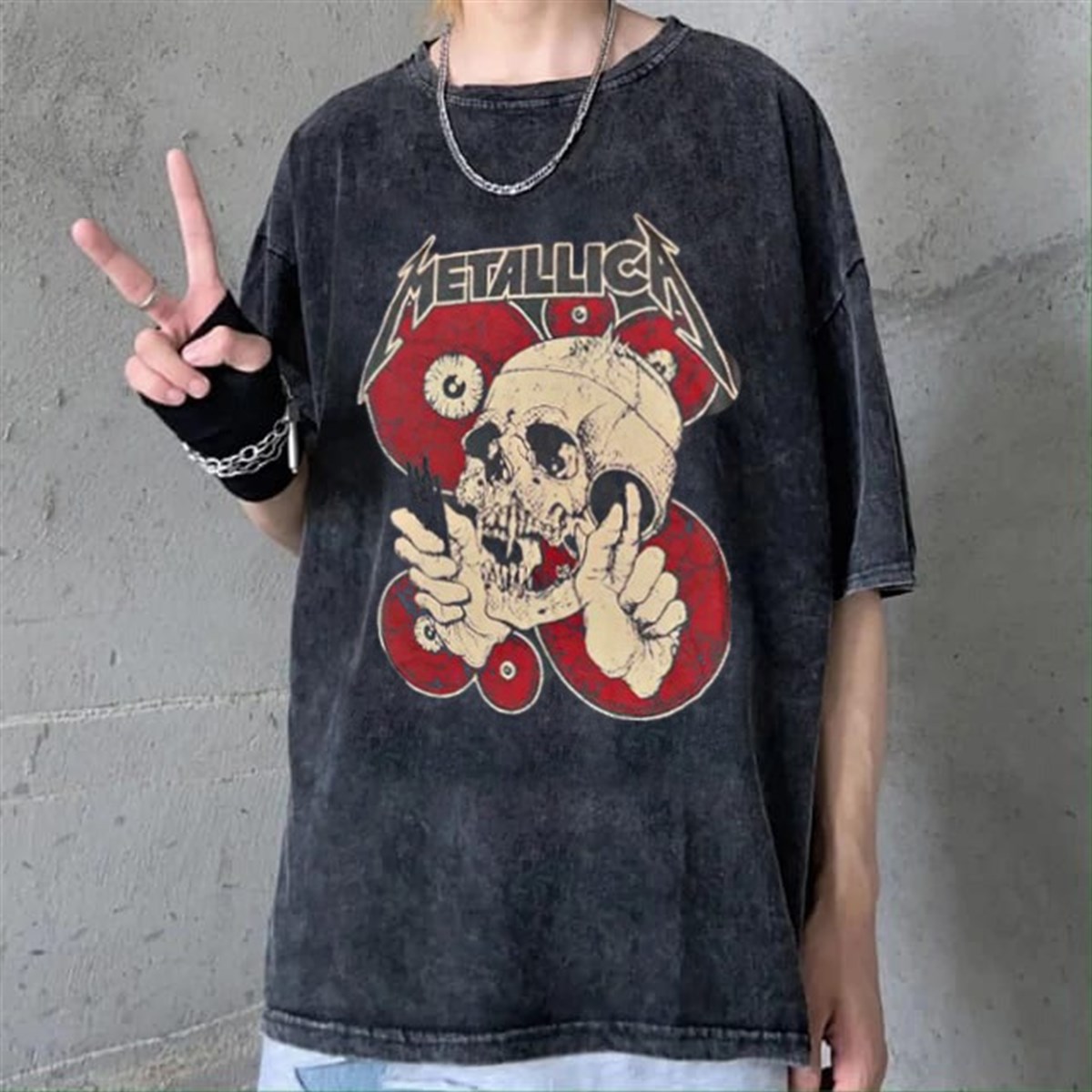 Metallica Yıkamalı Kumaş Oversize T-Shirt