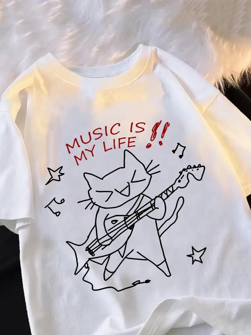 Music is My Life Unisex Beyaz Oversize T-shirt
