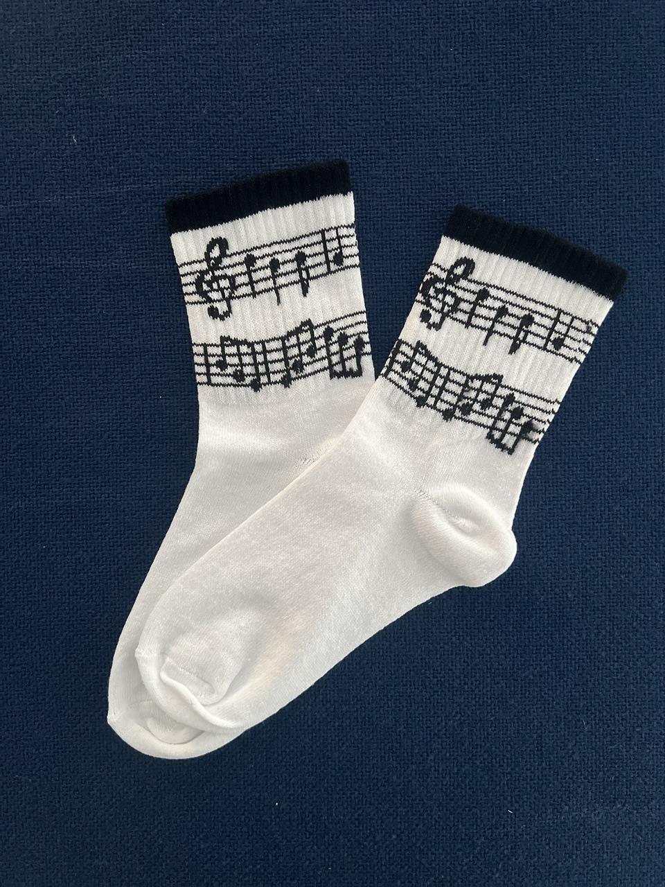 Music Notes Unisex Beyaz Kolej Çorap