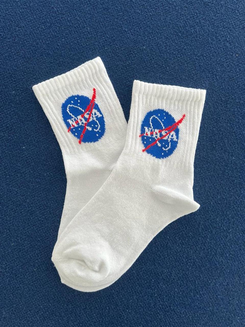 Nasa Unisex Beyaz Kolej Çorap