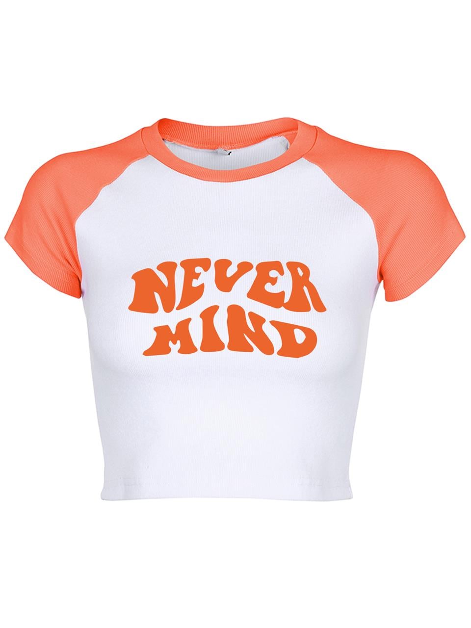 Never Mind Baskılı Reglan Kol Beyaz Crop