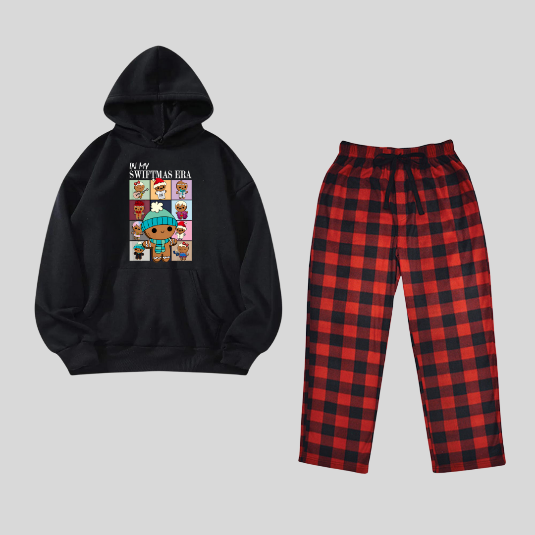 New Year in My Swiftie Era Baskılı Siyah Unisex Oversize  Kapşonlu Alt Üst 2 Li Takım