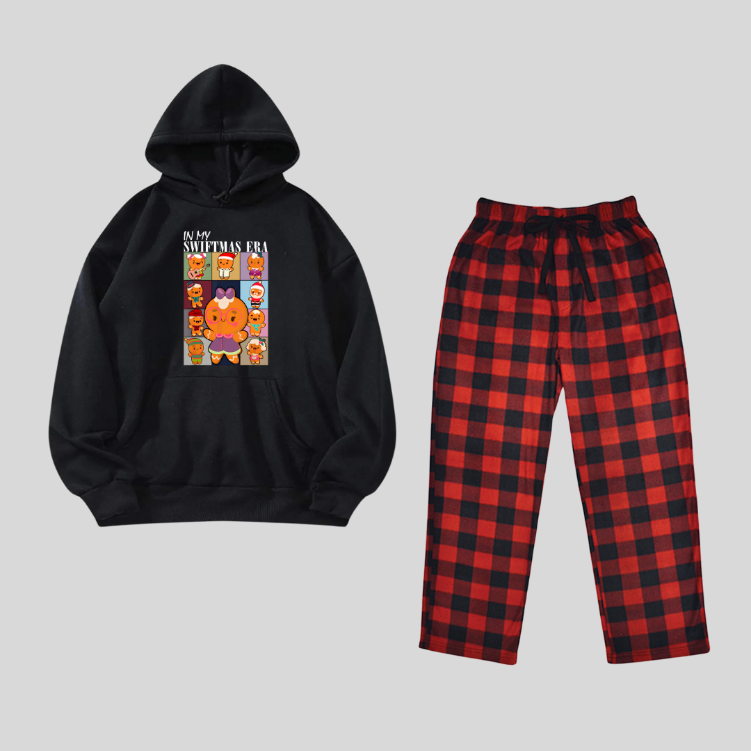New Year in My Swiftie Era Baskılı Siyah Unisex Oversize Kapşonlu Alt Üst 2 Li Takım
