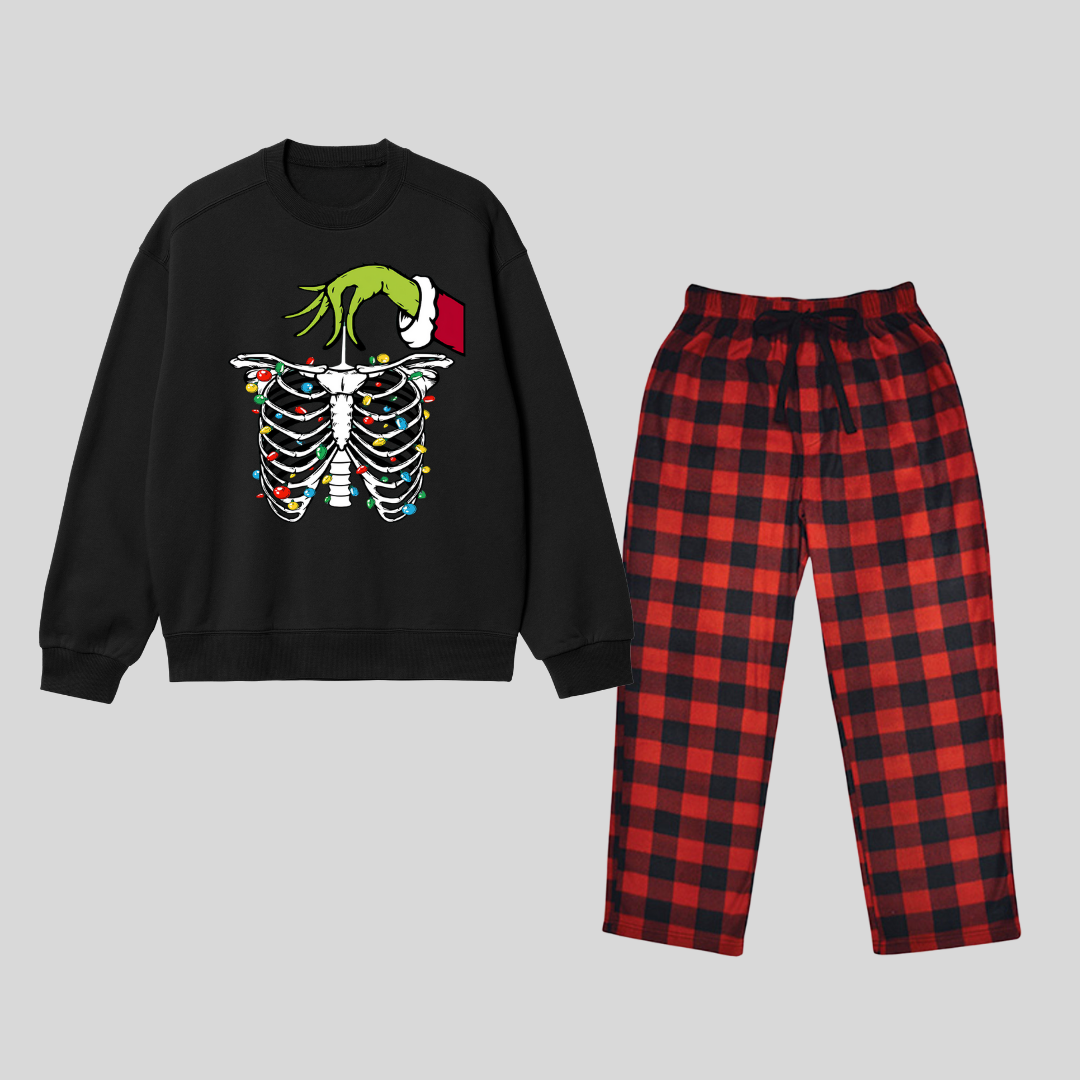 New Year Skull And Candy Baskılı Siyah Unisex Oversize Alt Üst 2 Li Takım