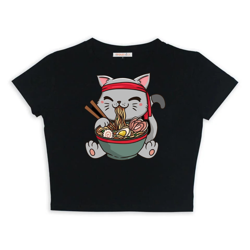 Ninja Cat Noodle Siyah Crop