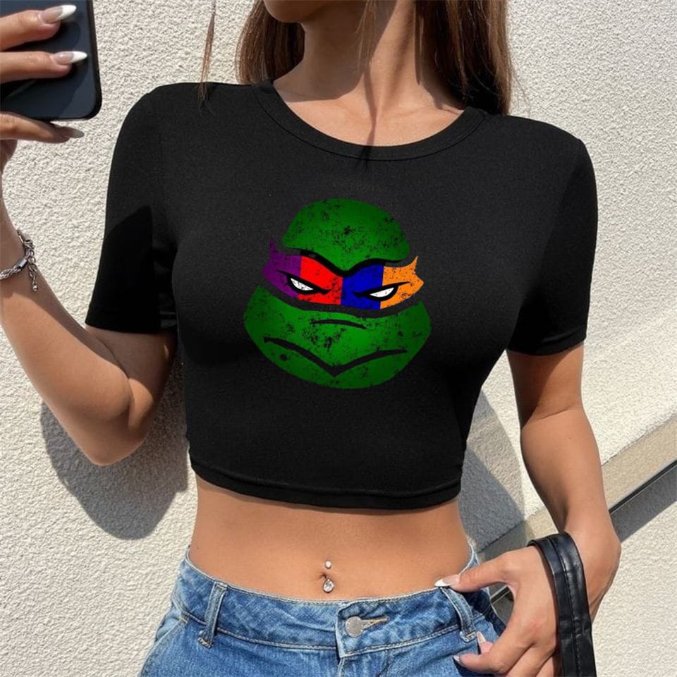 Ninja Kaplumbağa Baskılı Siyah Crop