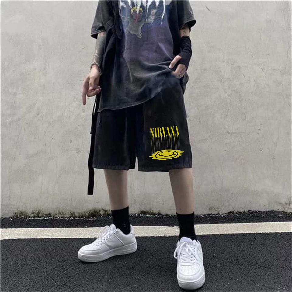 Nirvana Baskılı Siyah Unisex Penye Şort