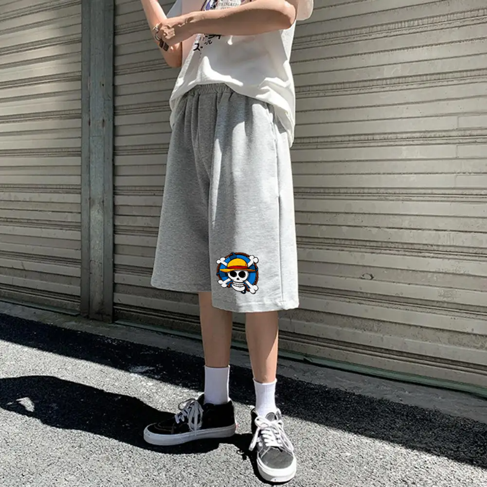 One Piece Baskılı Gri Unisex Penye Şort