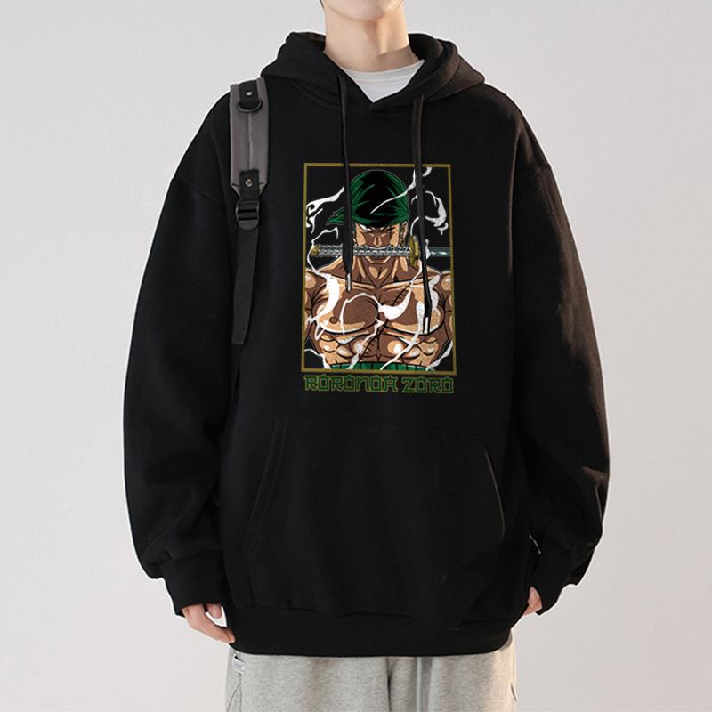 One Piece Roronoa Zoro Baskılı Siyah Unisex Oversize Kapüşonlu Sweatshirt
