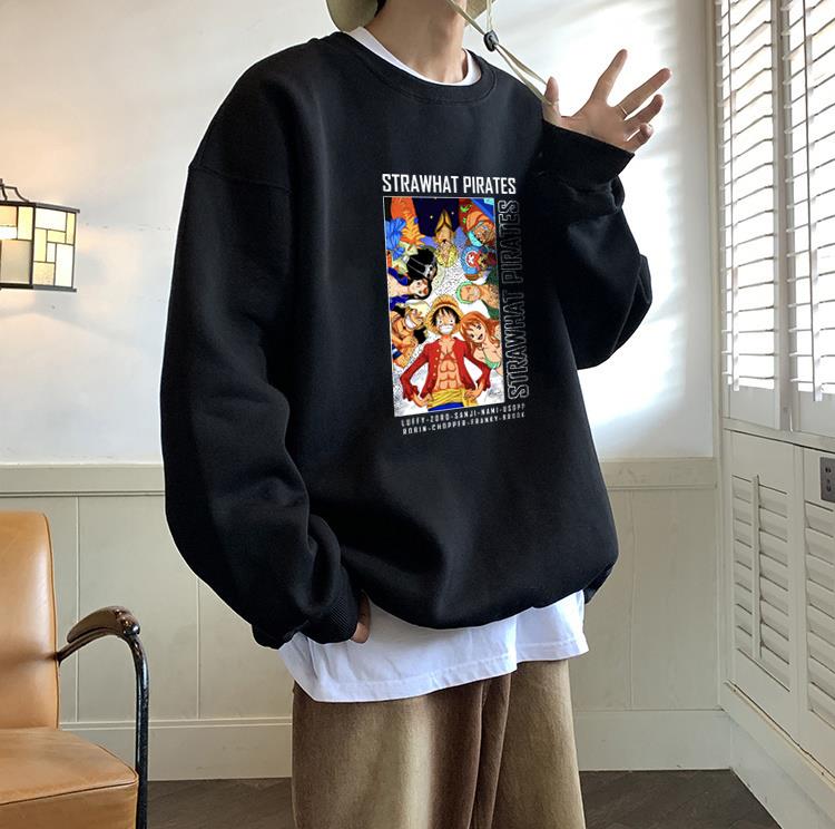 One Piece Strawhat Pirates Baskılı Siyah Unisex Oversize Bisiklet Yaka Sweatshirt